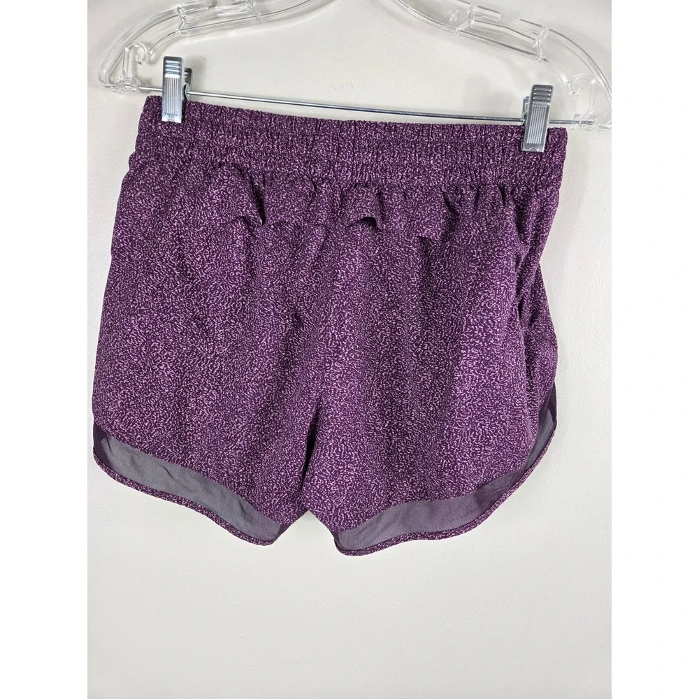 Athleta Printed Mesh Racer Run Short 4 Purple Smocked Waist Liner Womens S